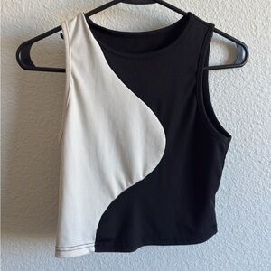 SHEIN Black and Cream Asymmetrical Crop Top